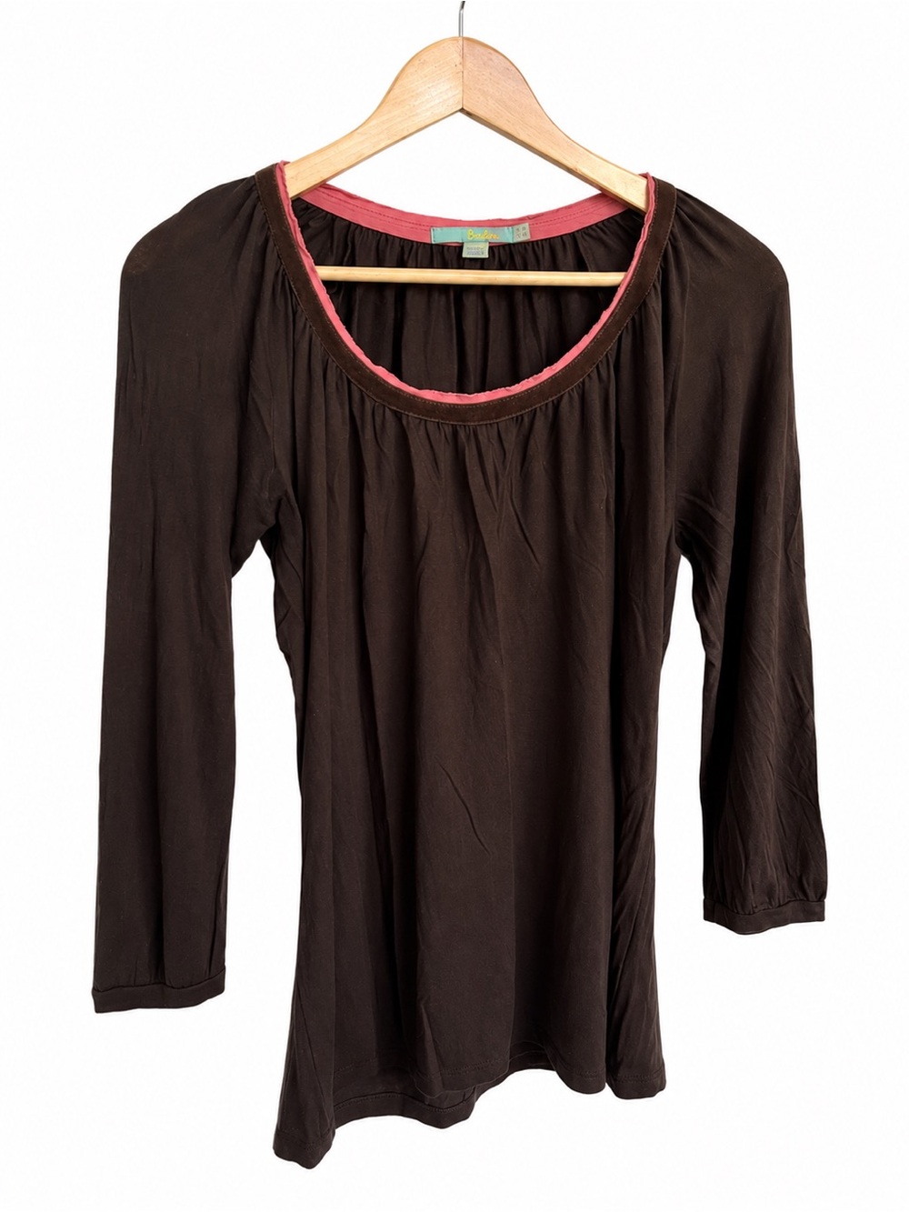 Boden Brown Cotton Top Velvet Trim Coral Frayed Neckline Size 8 Archive